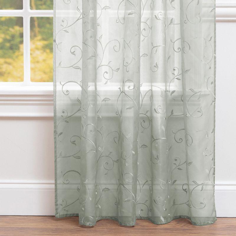 Chanasya 2pk Embroidered Swirl Vine Sheer Window Curtain Panels - Set of 2 - 52 x 96 Inches Long - Sage