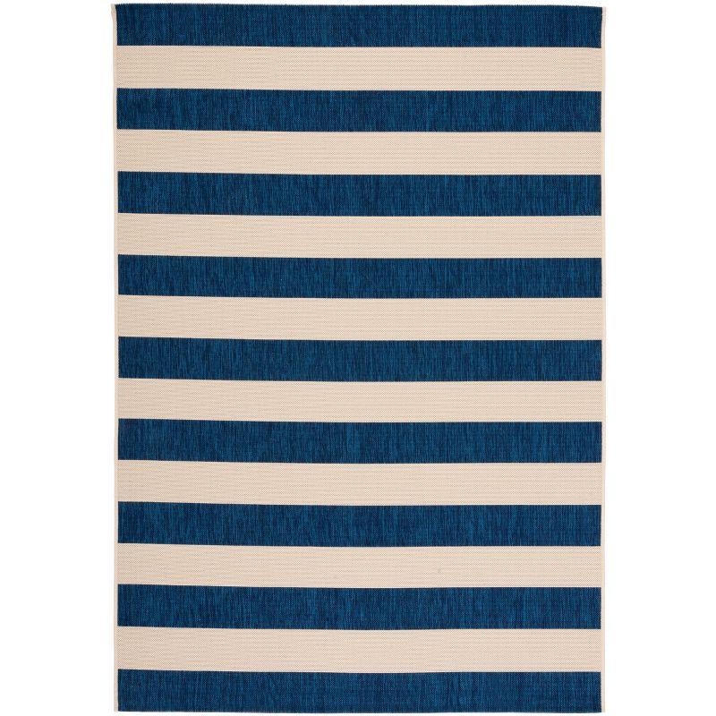 Beige and Navy Striped Indoor/Outdoor Area Rug