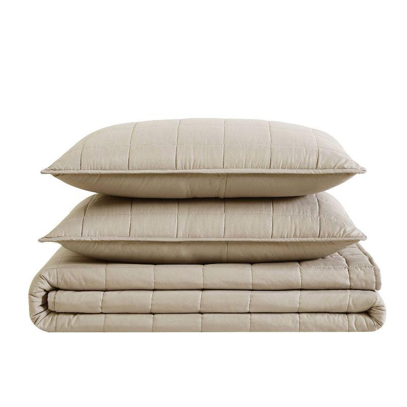 Garment Wash Solid Quilt Set - London Fog