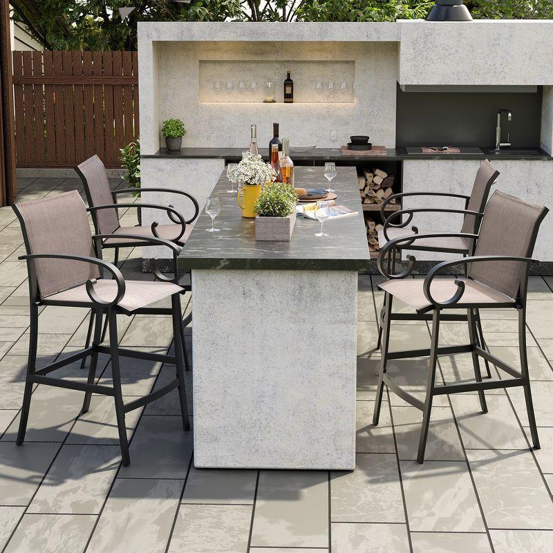 Crestlive Products Sunbrella Outdoor Bar Stool Set of 2 Aluminum Patio Counter Height Barstools Oyster