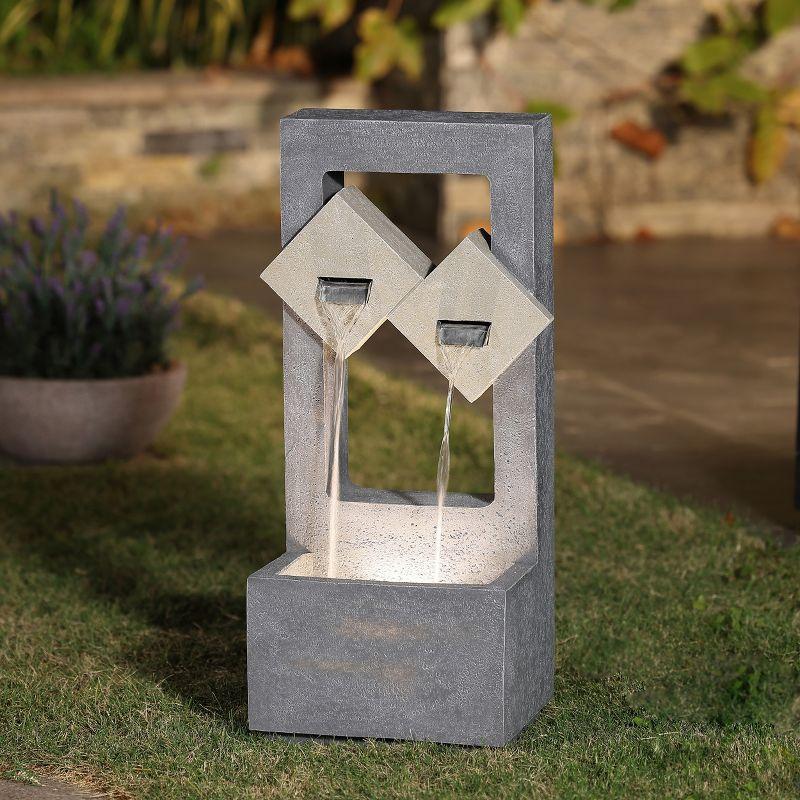 LuxenHome Cascading Gray Resin Rectangular Outdoor Fountain with Lights