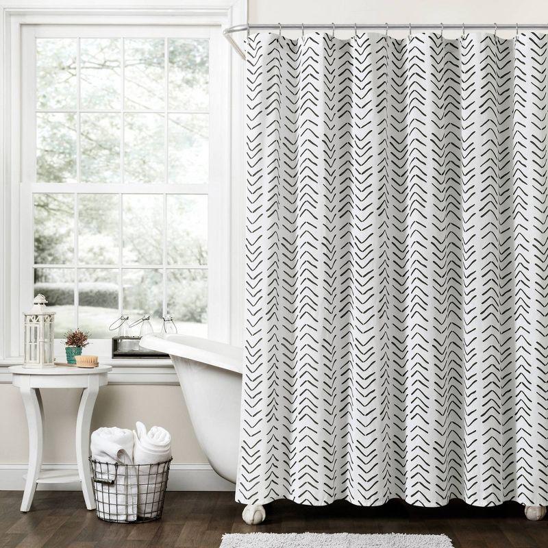 72"x72" Hygge Modern Arrow Linen Shower Curtain Black/White - Lush Décor: Polyester & Cotton Blend, Machine Washable