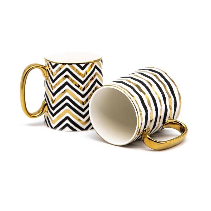 Kook Black and Gold Coffee Mugs, 14.8 oz, Set of 2