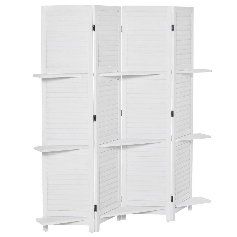 HOMCOM 4 Panel 67" Tall Wood Privacy Screen Room Divider with 3 Display Shelves, and Folding Storage for Bedroom or Home Office