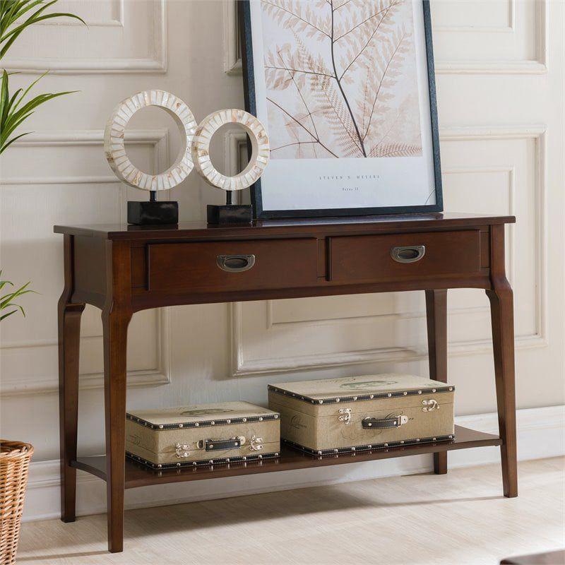 Leick Home Stratus Two Drawer Sofa Table in Heartwood Cherry