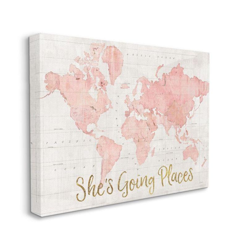 Stupell Industries She's Going Places Quote Pink Watercolor World Map by Sue Schlabach - Print