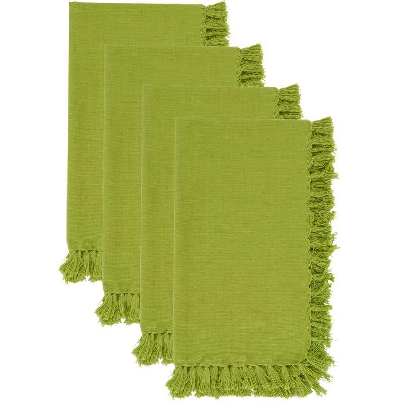 Saro Lifestyle Fringed Design Napkin, 20" Square (Set of 4), Kiwi, 20" x 20"
