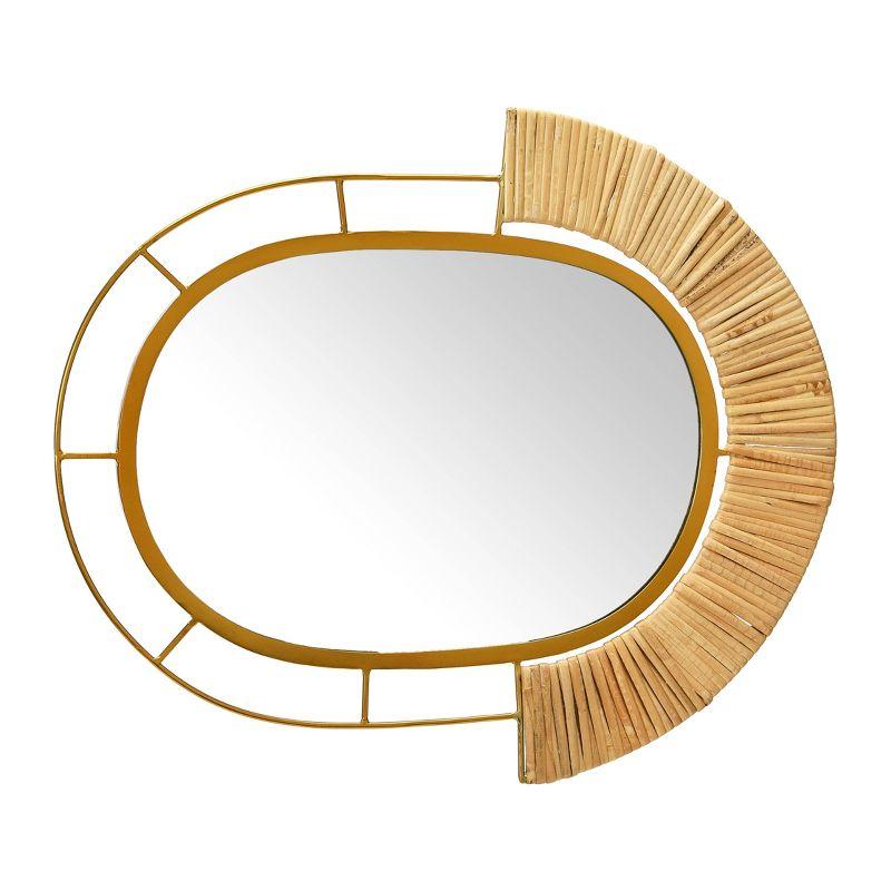 Storied Home Oval Modern Boho Metal and Cane Framed Wall Mirror Natural: Iron & Cane Material, No Assembly Required