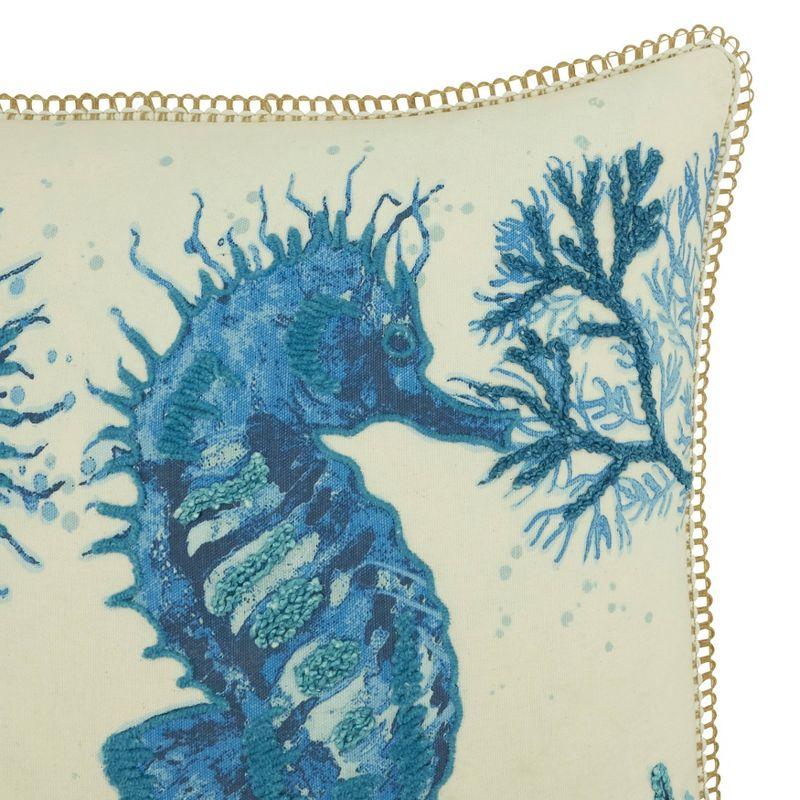 Navy Blue Cotton Sea Horse Design Throw Pillow Cover