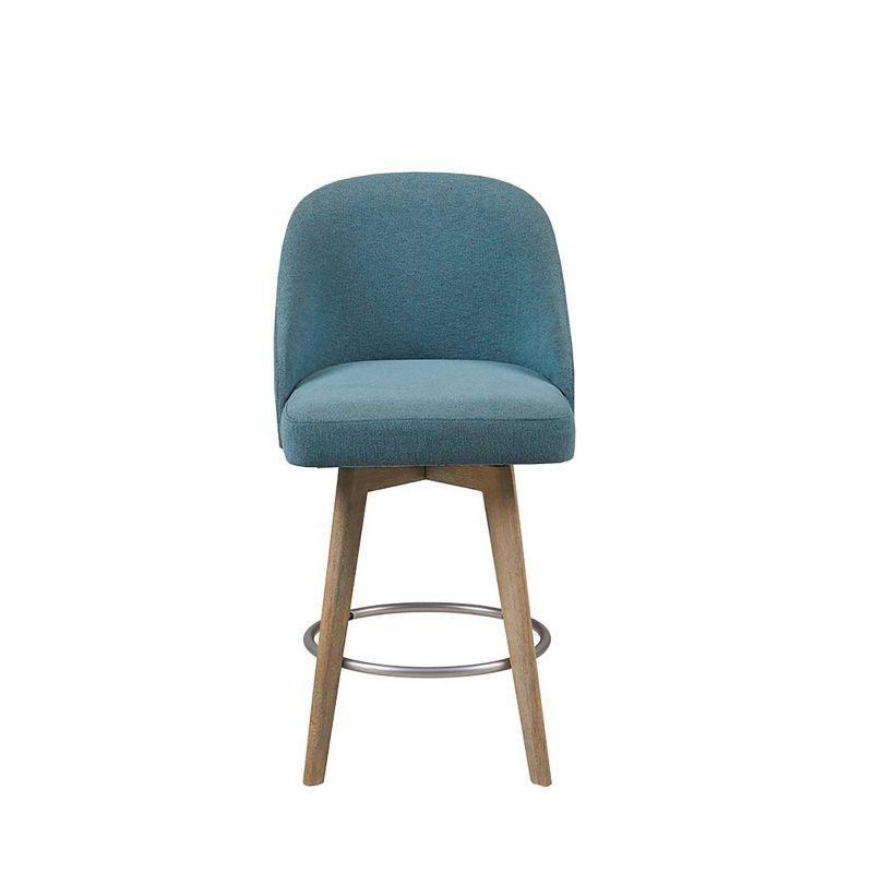 Elegant Blue Swivel Counter Stool with Metal Footrest