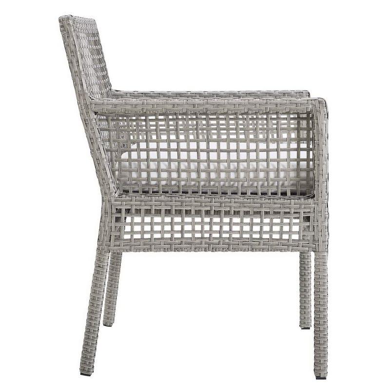 Modway Aura Outdoor Dining Armchair – Gray White Wicker Rattan Patio Chair with Cushions, All-Weather Build