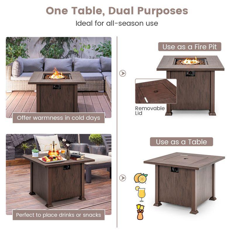 Tangkula 32" Propane Fire Pit Table 50,000 BTU Outdoor Propane Gas Fire Table with Wood-like Tabletop Lid and Lava Rocks with PVC Cover