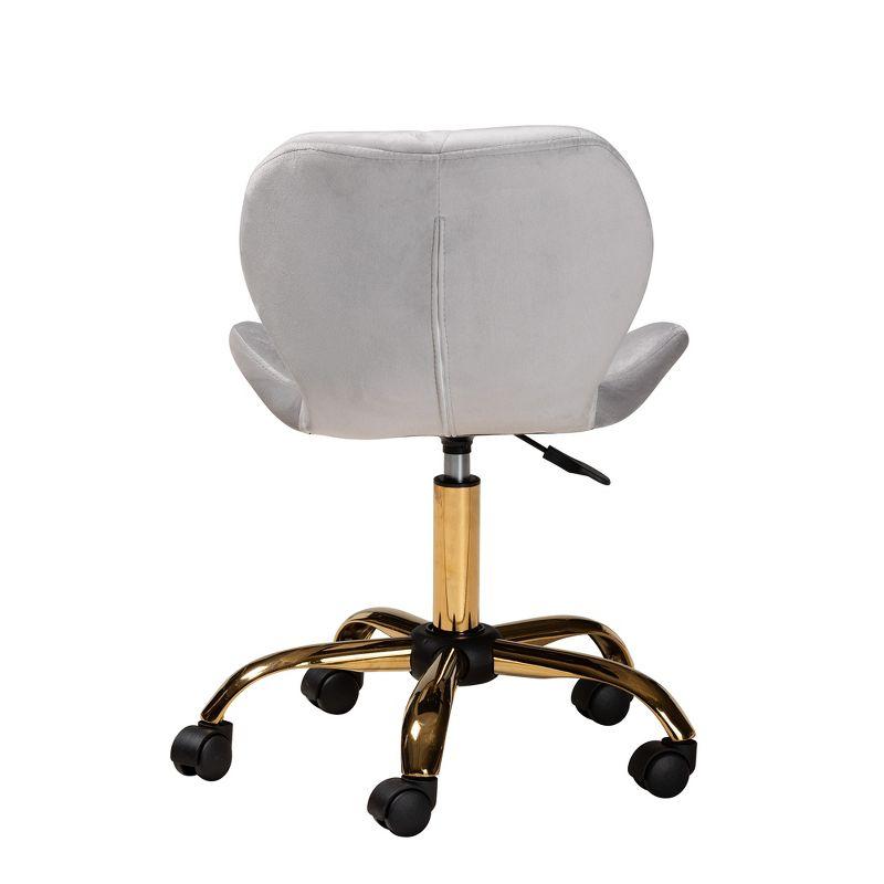 Baxton Studio Savara Contemporary Glam and Luxe Grey Velvet Fabric and Gold Metal Swivel Office Chair