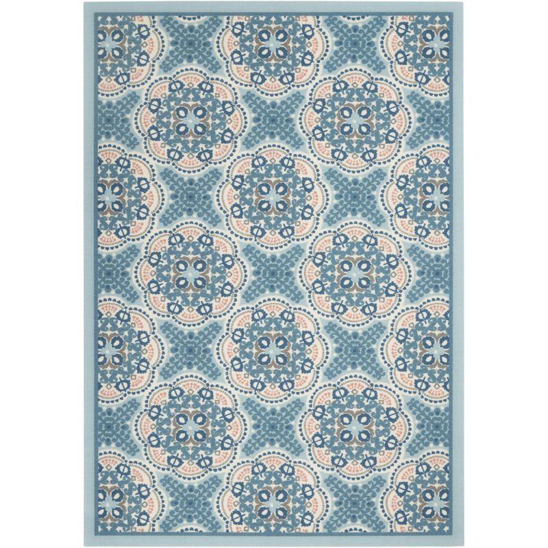 Floral Blue Outdoor Area Rug