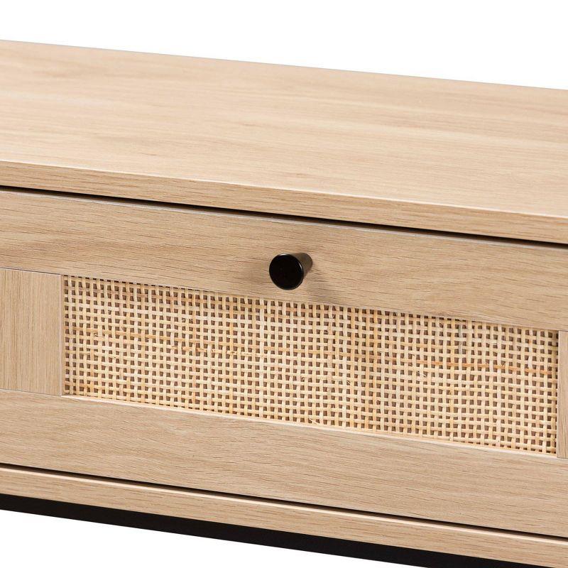 Sherwin 2 Drawer Console Table with Woven Rattan Accent Light Brown/Black - Baxton Studio:Entryway Storage