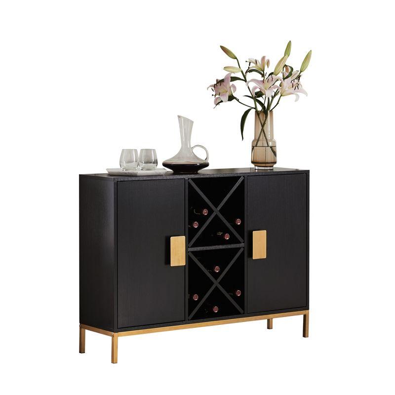 Kings Brand Furniture Wine Liquor Bar Buffet Sideboard, Cabinet with Wine Rack Storage for Kitchen, Dining Room, Black