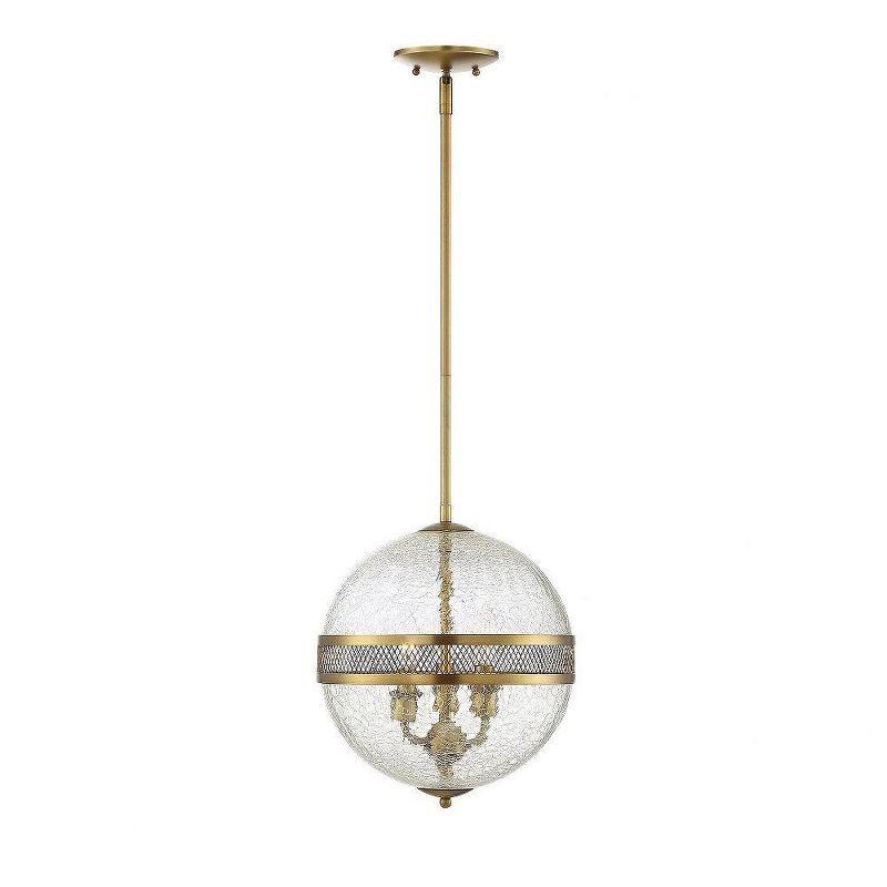 Savoy House 3-Light Warm Brass Crackled Glass Globe Pendant