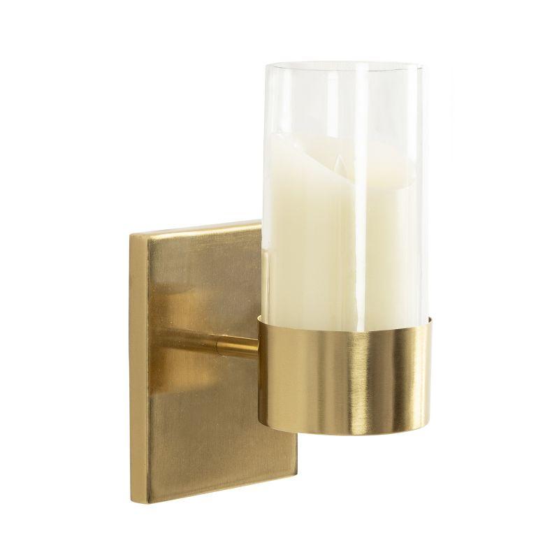 Gold Metal Wall Sconce with Glass Cylinder, 5x6x10