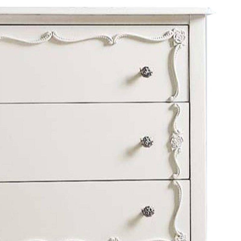 Edalene 37" Decorative Storage Drawers Pearl White - Acme Furniture: Clear Rosette Knobs, Floral Felt-Lined, Nickel Rose Hardware