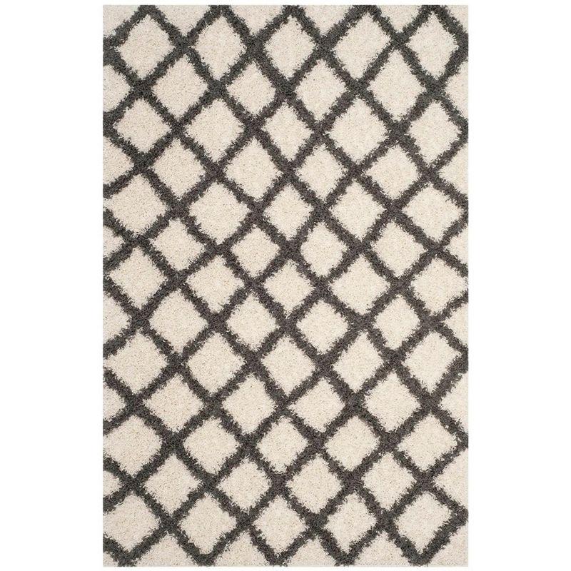 Ivory and Dark Grey Hand-Knotted Shag Rug 3x5 Feet