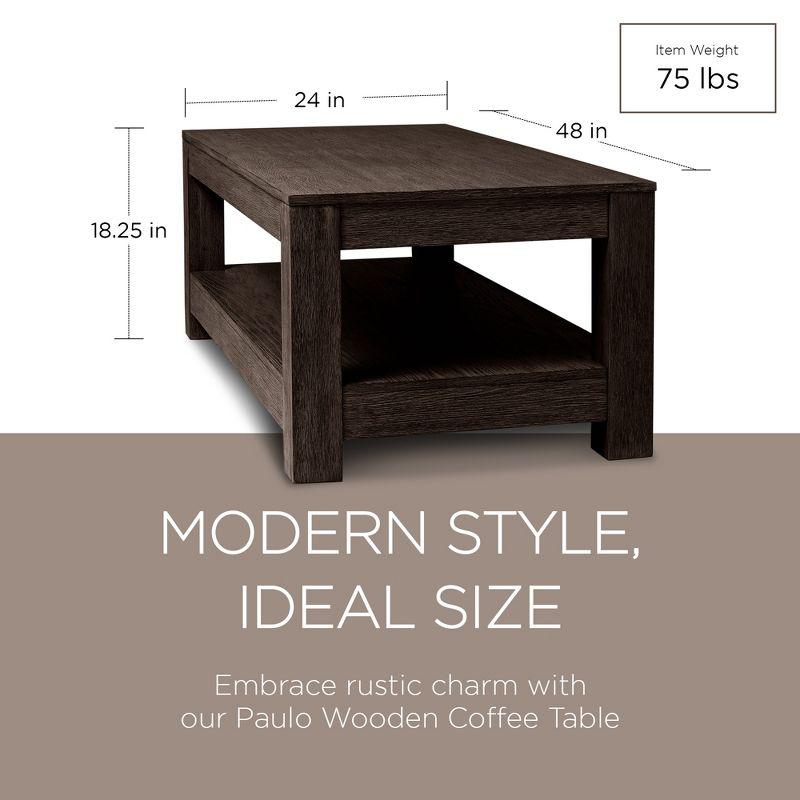 Weathered Brown Rectangular Wooden Coffee Table with Storage Shelf