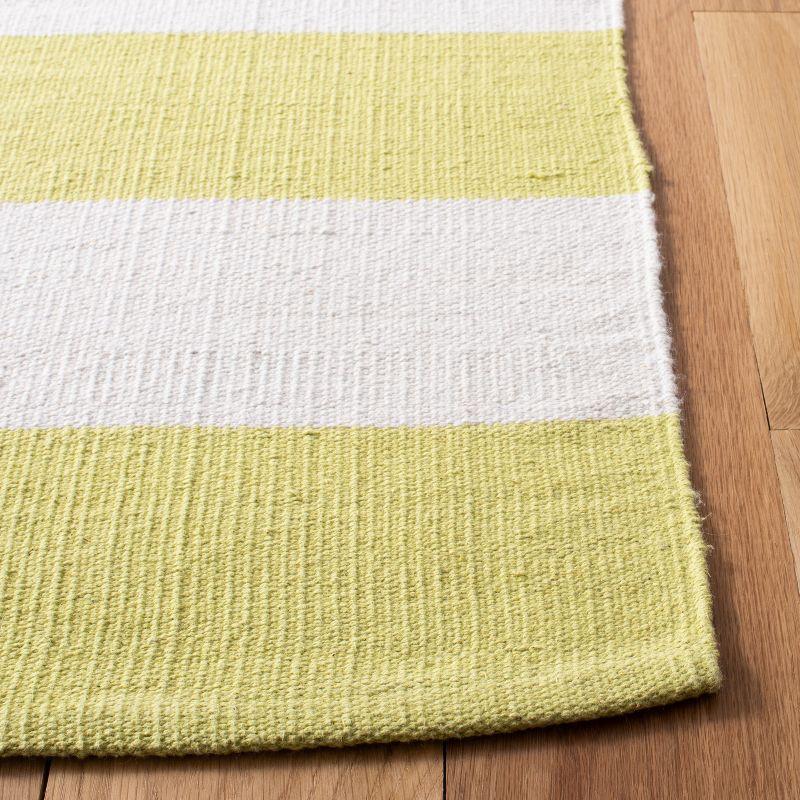 Ivory and Green Handwoven Cotton Striped Area Rug