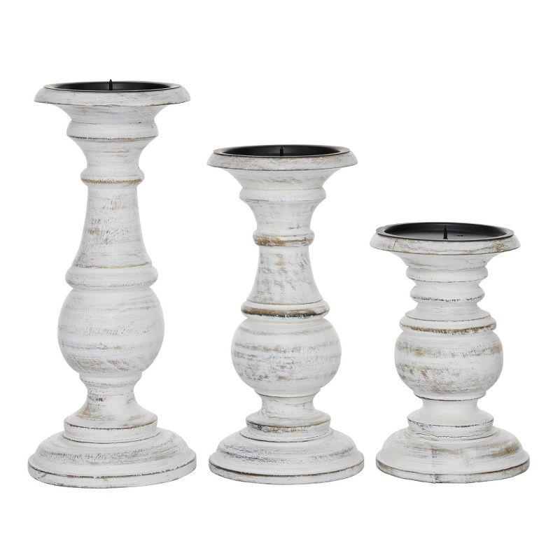 Set of 3 Rustic Pillar Candle Holder White - Olivia & May: Elegant Mango Wood, Sturdy Base, Indoor Use