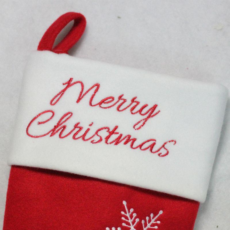 Red and White Embroidered Merry Christmas Stocking with Snowflakes