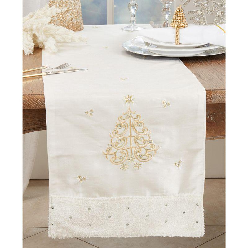 Winter Wonderland Gold Embroidered Christmas Tree Table Runner