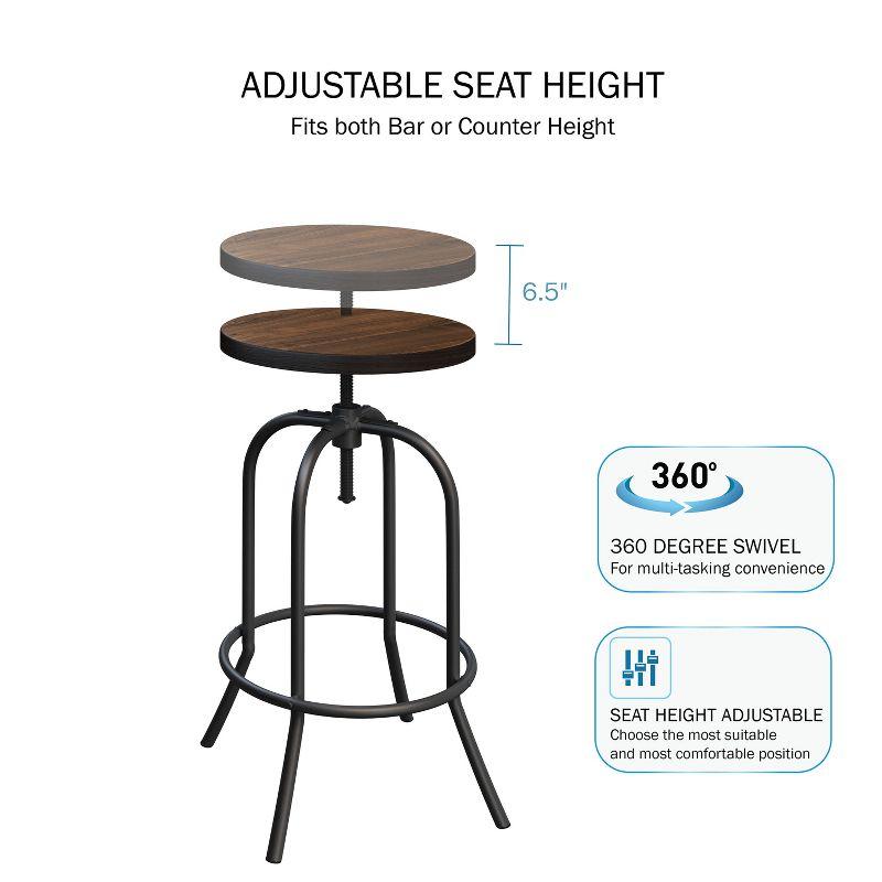 Alidis Swivel Bar Stools – 2 Adjustable Barstools for Counter or Bar Height with Round Wood Seat and Iron Tube Frame (Set of 2)