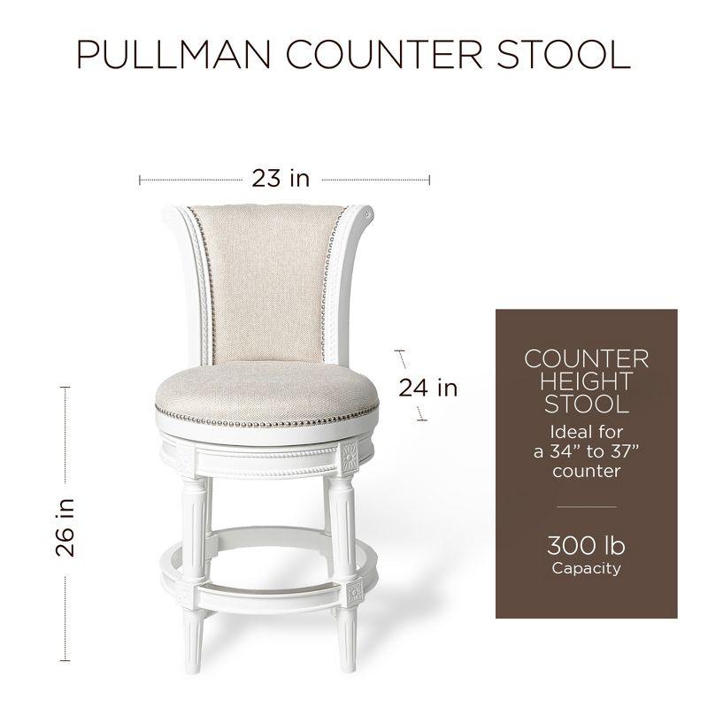 Alabaster White Leather-Wood Swivel Counter Stool with Nailhead Trim