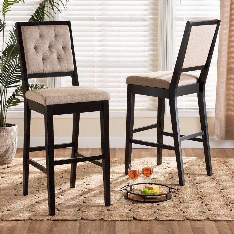 2pc Gideon Fabric Upholstered and Wood Barstool Set - Baxton Studio