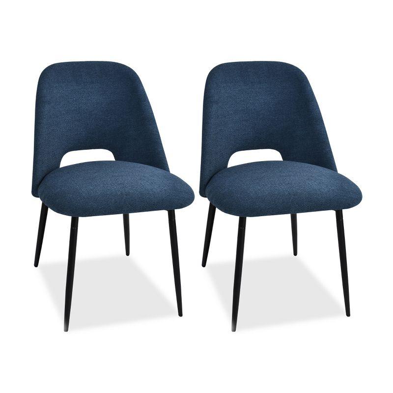 Edwin 21.6" Wider Seat Blue Upholstered Dining Chairs Set Of 2,Modern Kitchen Armless Dining Chair With Black Metal Legs-Maison Boucle