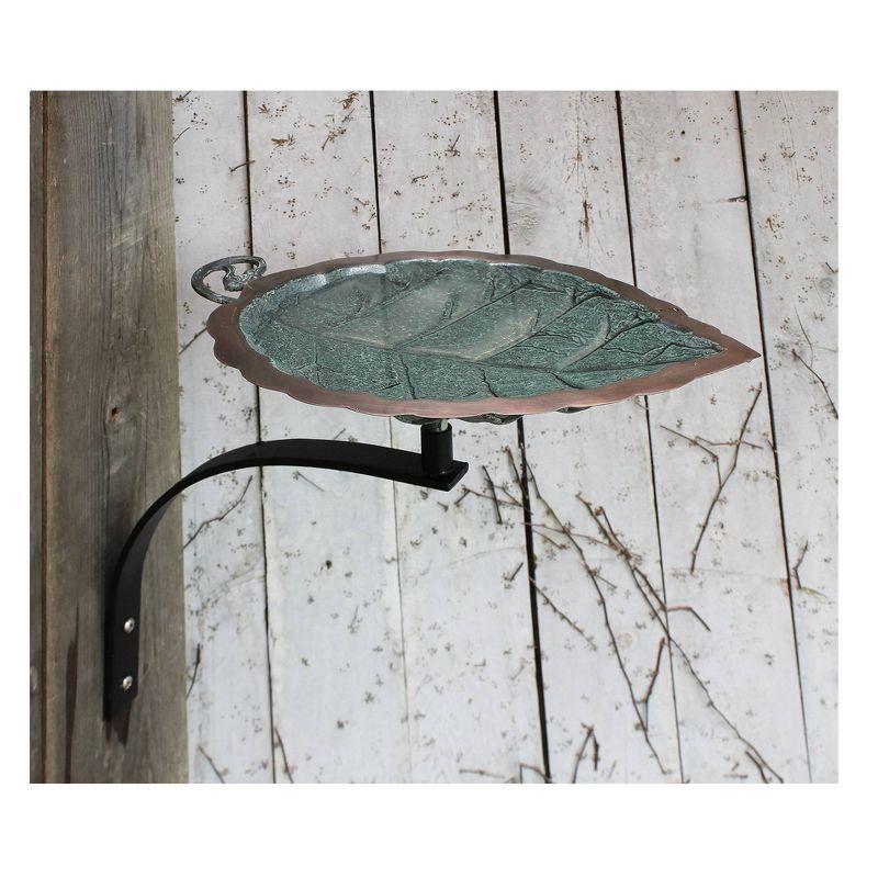 Aspen Leaf Copper Birdbath with Wall Mount Bracket