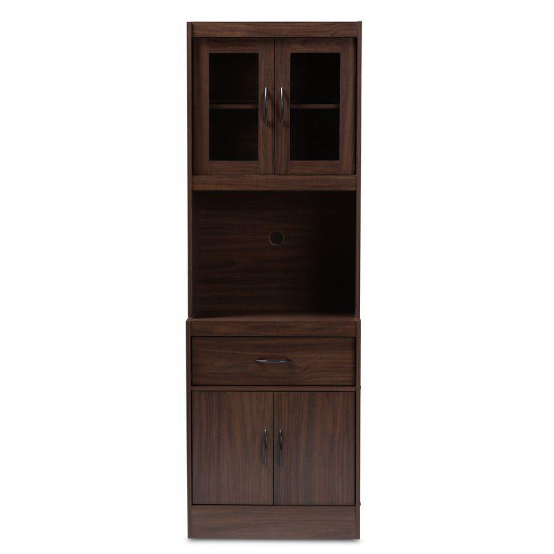 Baxton Studio Laurana Walnut Finished Kitchen Cabinet and Hutch Brown: Traditional Style, 4-Door Pantry Storage, 1 Drawer