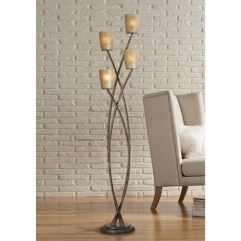 Kathy Ireland Metro Plaza Modern Glam 69" Tall Standing Floor Lamp Tree 4-Light Foot Switch Brown Metal Copper Bronze Finish Living Room Bedroom House