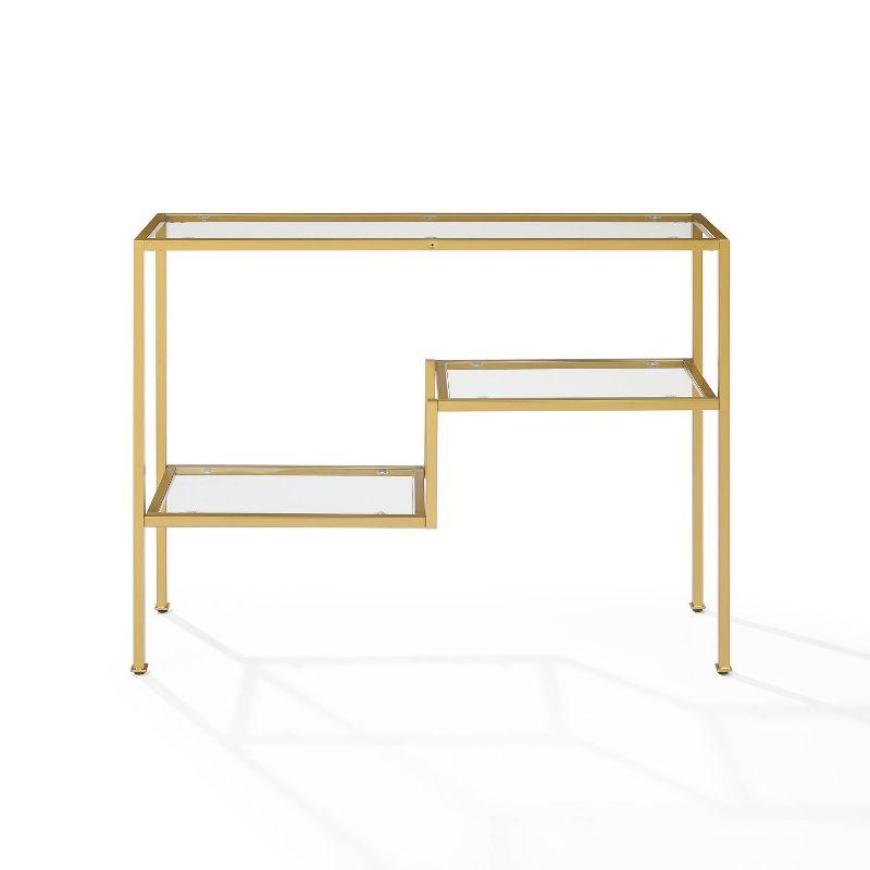 Sloane Console Table Gold - Crosley: Modern Luxury Style, Tempered Glass Top, Steel Frame, Adjustable Feet