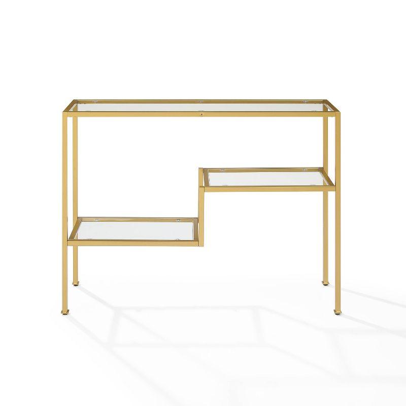 Gold and Clear Glass Industrial Console Table with Storage