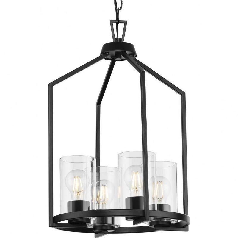 Progress Lighting Goodwin 4-Light Hall & Foyer Light, Matte Black, Linen Shade