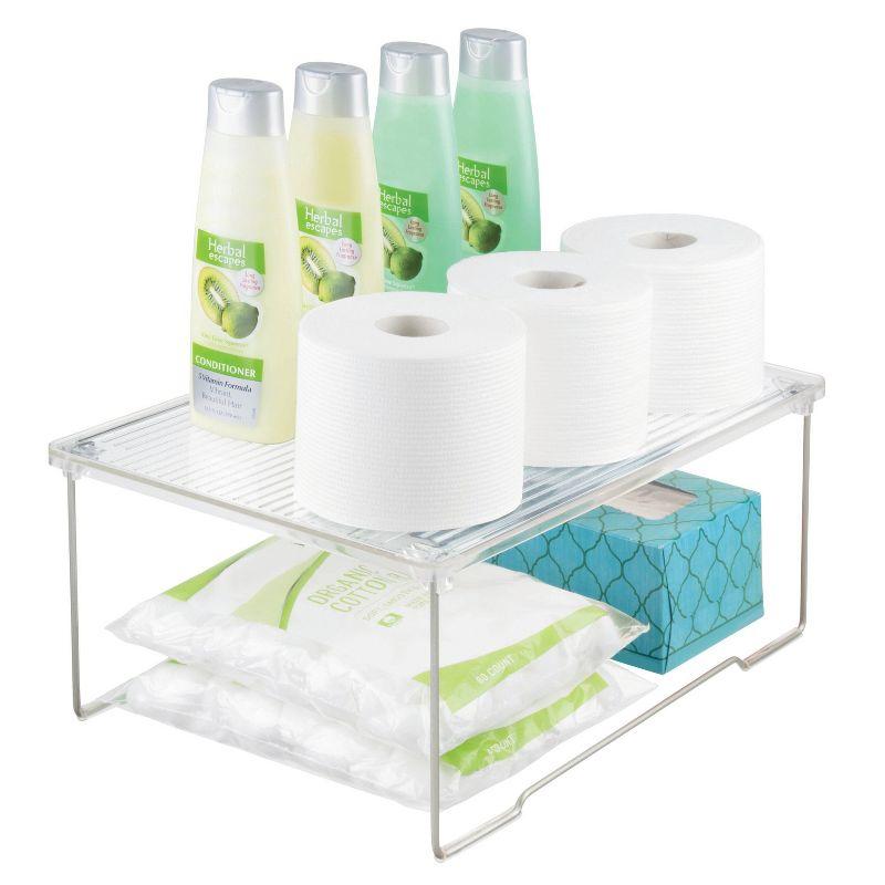 iDesign Plastic Stackable Cabinet Shelf Riser for Bathroom Storage– Clear