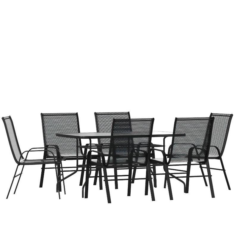 Flash Furniture Brazos 7 Piece Outdoor Patio Dining Set - Tempered Glass Patio Table, 6 Flex Comfort Stack Chairs