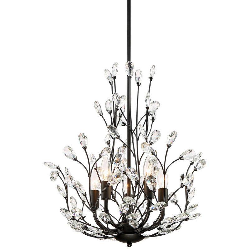 Aurine Floral Silhouette Matte Black Crystal Pendant Chandelier