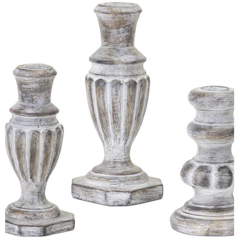 Weathered White-Washed Cement Candlestick Set