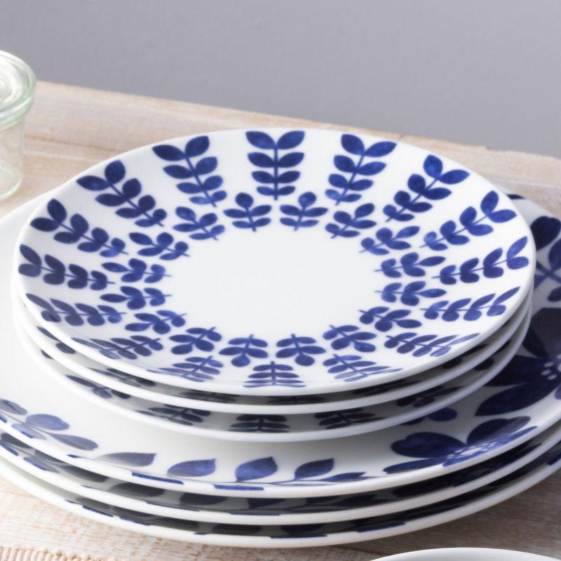 Blue and White Floral Porcelain 12-Piece Dinnerware Set