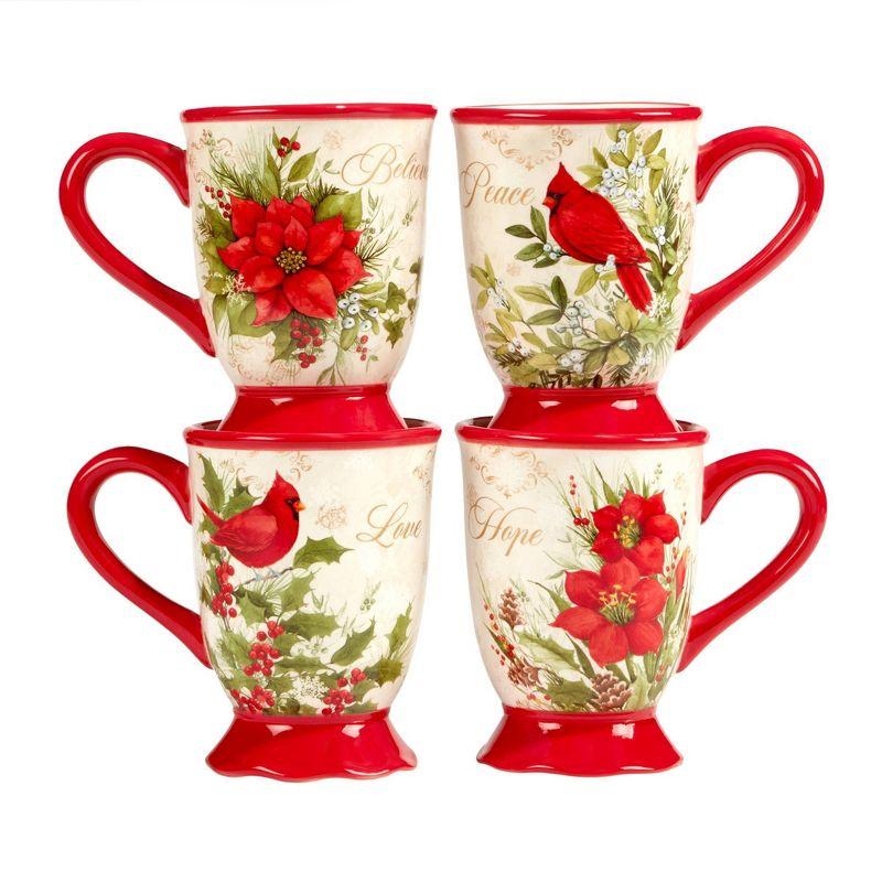 Set of 4 Red Ceramic Christmas Mugs with Winter Design