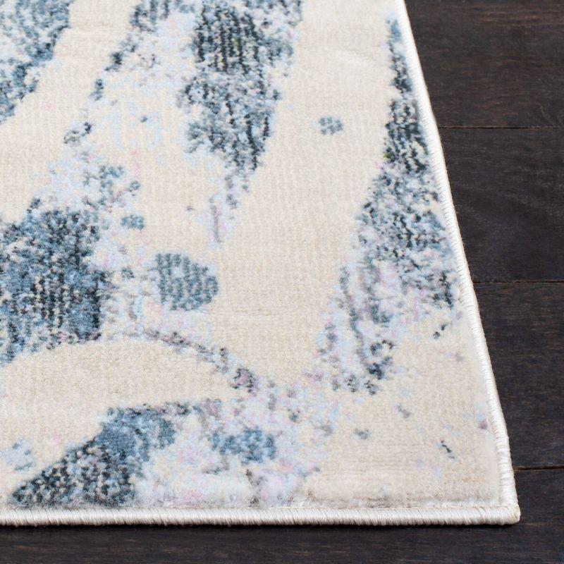 Square Blue Floral Stain-Resistant Synthetic Area Rug