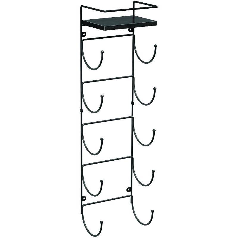 Black Wall Mounted 5-Tier Metal Towel Rack with Wood Shelf