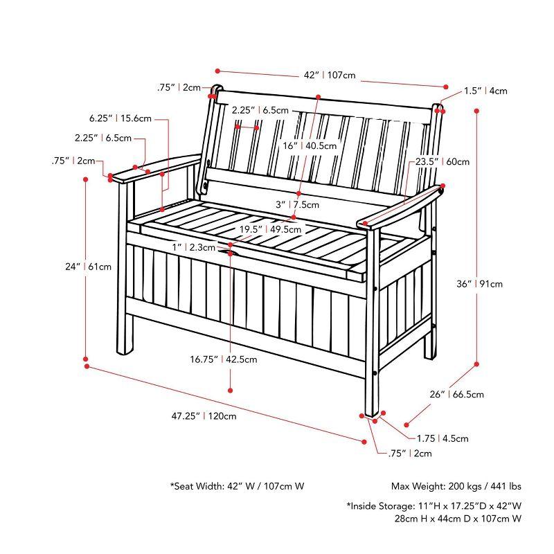 Outdoor Storage Bench - Whitewash - CorLiving: Hardwood Patio Seating with Armrests & Water-Resistant Finish