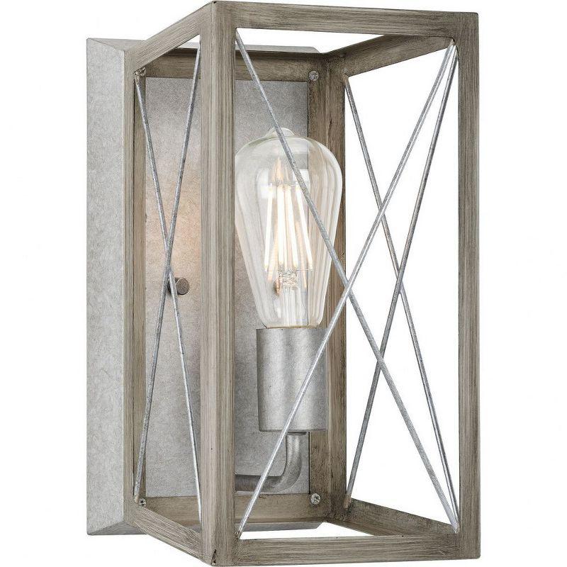 Progress Lighting Briarwood 1-Light Wall Sconce, Galvanized Steel, X-Brace Design, Faux Wood Frame