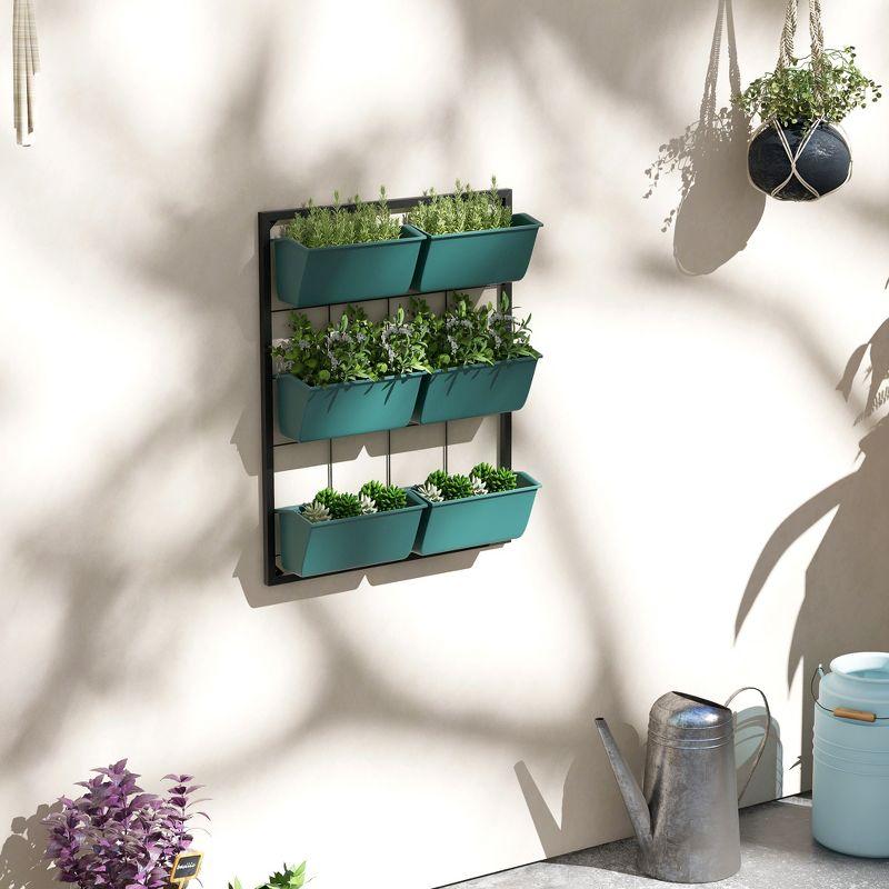 Green 3-Tier Wall Planter with 6 Self-Draining Pots